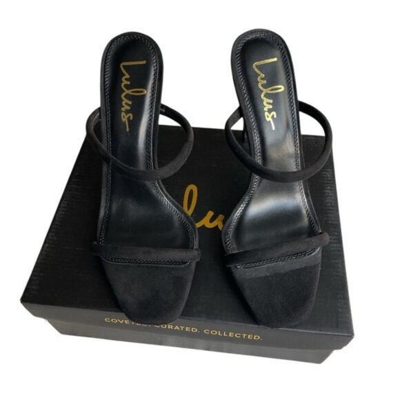 Lulus Shoes - Lulu's Theyaa Black Suede Square-Toe High Heel 9